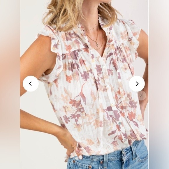 The Linen Duck earthy floral top size small - Picture 2 of 7